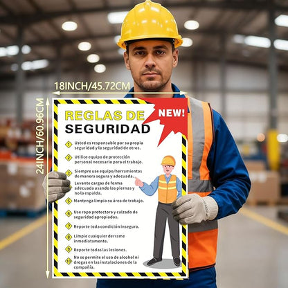 Spanish Workplace Safety Rules Poster 18" x 24" Industrial Safety Sign Security Poster for Employees Factories, Warehouses, Office Construction Sites Waterproof Tear Resistant