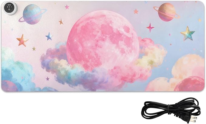 Large Heated Mouse Pad,Leather Desk Mat,31.5"x13",Hand Warmer Pads for Desk,Sky(Orange Pink)