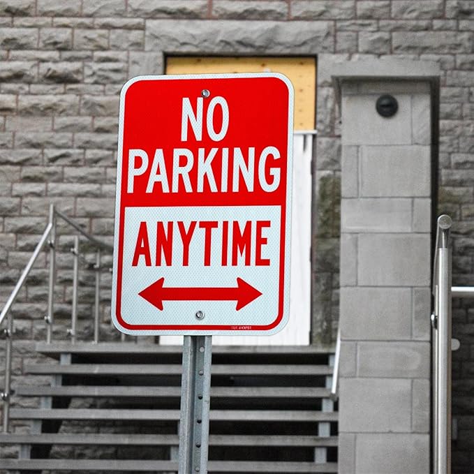 T&R (2 Pack) Large No Parking Anytime Sign, 18" x 12" Engineer Grade Reflective Sheeting, Rust Free Aluminum, Waterproof, Fade Resistant, 2 Pre-drilled Holes