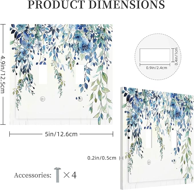 Decorative Switch Plates Boho Vintage Flowers Blue Green Sage 2 Gang Double Toggle Outlet Light Switch Cover Wall Plate Electrical Faceplate for Bedroom Farmhouse Decor
