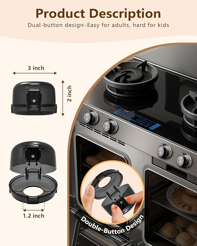 Stove Knob Covers - 5+1 Pack Heat Resistant Gas Stove Knob Covers with Child Proof Lock & Strong Adhesive, Oil-Proof Oven Knob Covers with Semi-Transparent Design, Black