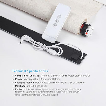 Rollerhouse ERB25 Battery Roller Shade Motor for DIY Electric Roller Blind/Shade Tubular Motor for 1.5 inch/38/40mm Tube