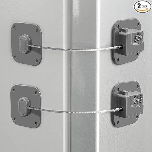 Refrigerator Lock, Heavy Duty Fridge Lock, Combination Lock for Refrigerator Cabinets, Drawers, Safety, Easy Install No Keys Needed (Grey-2Pack)