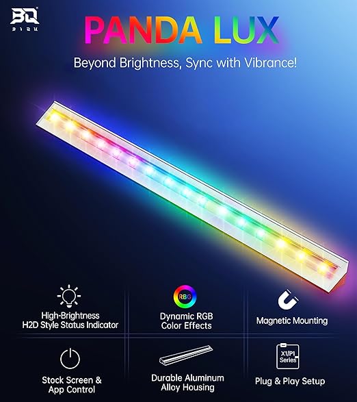 BIQU Panda Lux RGB for Bambu-Lab P1S P1P X1C X1E 3D Printers, Upgraded Light Strip Kit with H2D Style Lighting, Dynamic RGB Lighting Printer Status Indicator