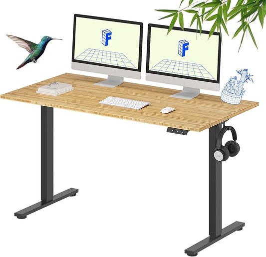 FLEXISPOT EN1 Bamboo Standing Desk, 55 x 28 Inches Whole-Piece Electric Height Adjustable Desk (Black Frame + Bamboo Top, 2 Packages)