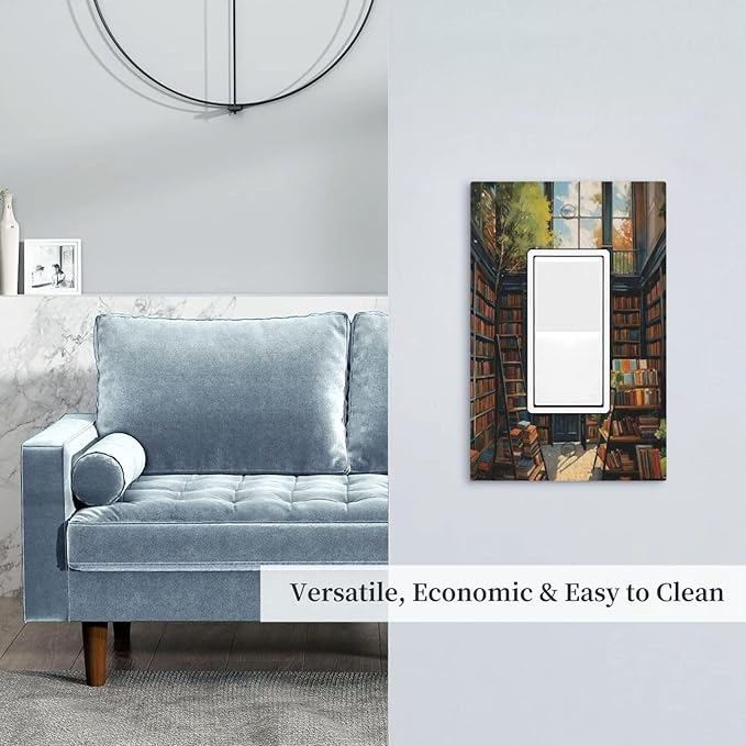 Library With A Lot Of Books Single Decora Outlet Wall Plate 1 Gang Rocker Decorative Switchplate Faceplate GFCI Light Switch Covers for Home Living Decor