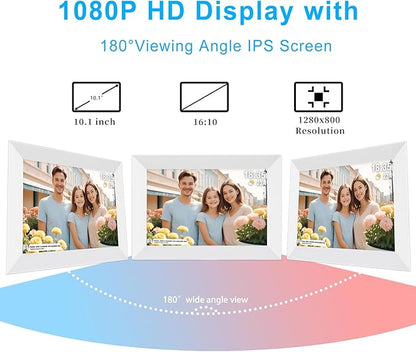 Frameo 10.1 Inch Smart WiFi Digital Photo Frame,Digital Picture Frame Wi-Fi with 32GB Storage & SD Slot, Electronic Picture Frame IPS Touch Screen with Auto-Rotate, Frameo Digital Frame WiFi -White