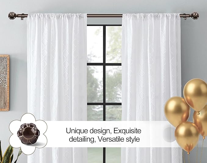 KAMANINA Single Curtain Rod 32 to 58 Inch(2.6-4.8Ft), 7/8 Inch Antique Bronze Adjustable Drapery Rod for Windows, Decorative Netted Texture End