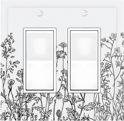 Decorative Outlet Covers Floral Wildflower Rustic Plant Leaves 2 Gang Double Gfci Rocker Electrical Wall Panels Light Switch Cover Plate For Farmhouse Cabin Decor