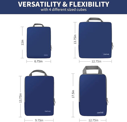 BAGAIL 4 Set/6 Set/8 Set Compression Packing Cubes Travel Accessories Expandable Packing Organizers (Cloth Pattern, 4-Navy)