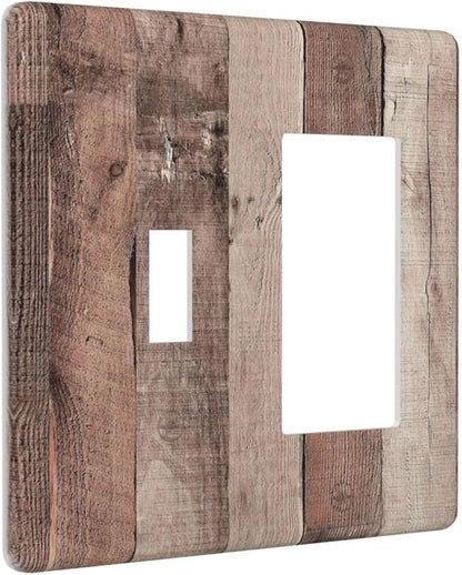 Outlet Covers Retro Wood Brown Farmhouse Barn Wooden 1 Toggle 1 Rocker Combination Decorative Wall Plate Electrical Switch Plates Light Switch Cover Plate for Farmhouse Cabin Decor