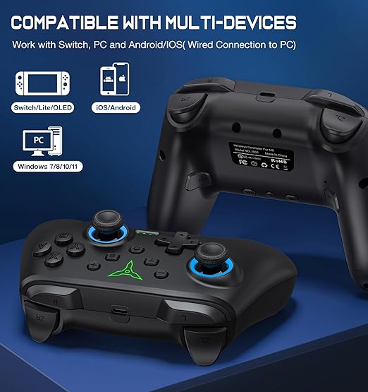 Switch Controller, Wireless Switch Controller Compatible with Switch Controller/Switch 2/Switch Lite/OLED, Wireless Switch Controllers Work with iOS/Android/PC with RGB Light, Programmable, TURBO & Wakeup