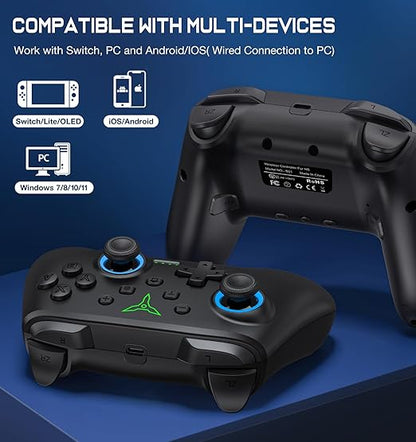 Switch Controller, Wireless Switch Controller Compatible with Switch Controller/Switch 2/Switch Lite/OLED, Wireless Switch Controllers Work with iOS/Android/PC with RGB Light, Programmable, TURBO & Wakeup