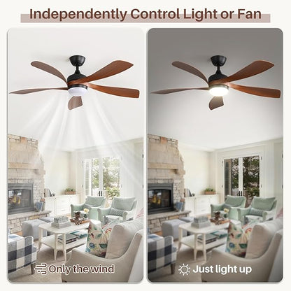 Sofucor 52" Smart Ceiling Fan, Indoor/Outdoor Ceiling Fans with Lights and Remote, Compatible with Alexa/Google/App, 3-Color Light 6-Speed Timing Reversible DC Motor for Bedroom Living Room Patio