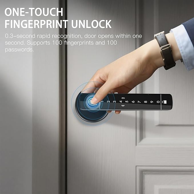 Fingerprint Door Lock Biometric Door Lock with Keypad & Keyless Entry - Smart Door Knob Handle for Bedroom/Home/Hotel/Office/Apartment - Supports APP/IC Card/Fingerprint/Key/Passcode Unlocking