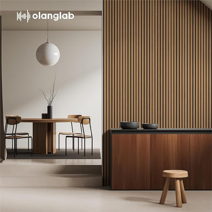 Olanglab Wood Slat Wall Panels 4 Pack, Wooden Acoustic Wall Panels, 94.5"x12.6" Each 3D Wall Panels for Interior Wall Decor (Cherry Toned-Extendo Trio)