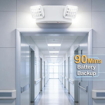 LIT-PaTH LED Emergency Lighting Fixtures with 2 LED Heads and Back Up Batteries- US Standard Exit Light, UL 924 and CEC Qualified, 120/277 Voltage, 1-Pack