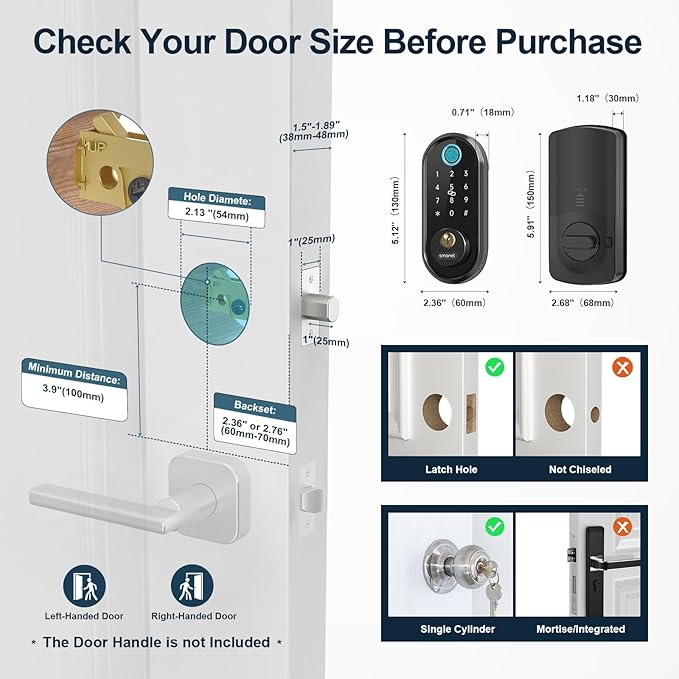 Smart Lock, SMONET Fingerprint Door Lock Smart Deadbolt Keyless Entry - Electronic Digital Keypad with Biometric Fingerprint, Smartphone App Auto Lock Bluetooth Keys Fobs Smartlock for Alexa, Home