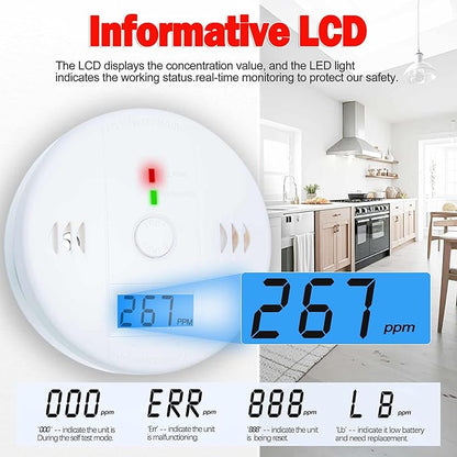 3 Pack Carbon Monoxide detectors, co Detector, Carbon Monoxide Alarm Detector Battery Powered with LCD Display, Carbon Monoxide Detector, UL2034 Standards, for Home
