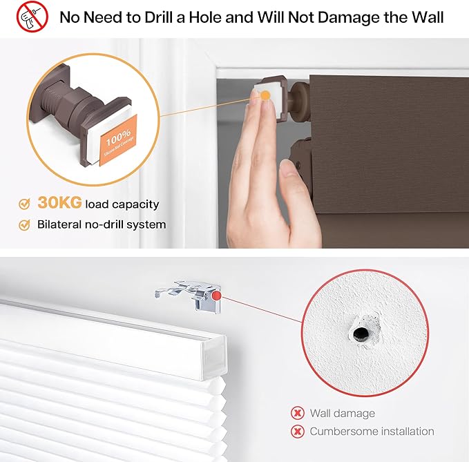 LazBlinds No Drill Blinds for Indoor Windows, Blackout Roller Shades, Cordless Window Blackout Blinds, Thermal Insulated Fabric UV Protection for Home and Office, 41" W x 72" H, Dark Coffee