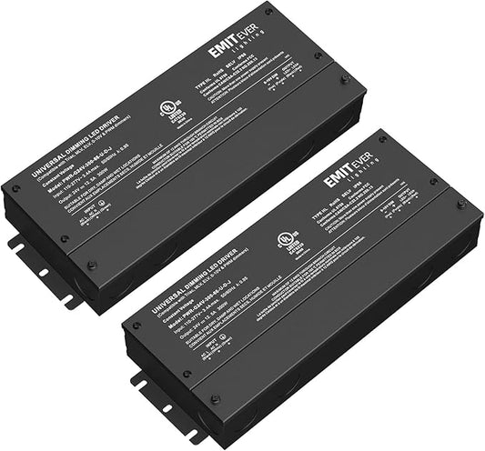 EMITEVER Dimmable Led Driver, 2 Packs 300W AC 110V-277V to DC 24V Transformer, 5-in-1 Dimming: ELV/MLV/TRIAC / 0-10V / 1-10V / 10V PWM/Potentiometer, Waterproof IP67 and UL Listed