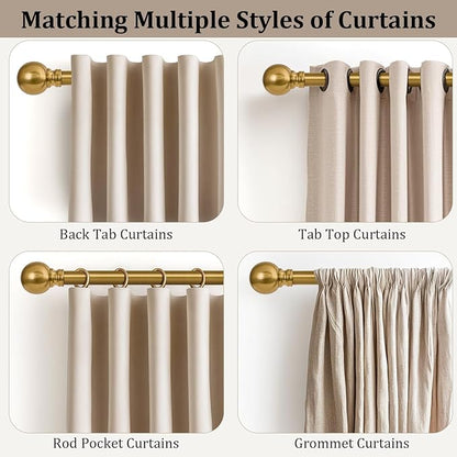 Modern Gold Curtain Rods for Windows 66 to 120 Inch Long Heavy Duty Brass Window Curtain Rod 1" Diameter Adjustable with Metal Finials for Living Room Bedroom Farmhouse Kitchen Outdoor