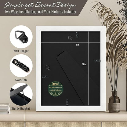 VCK 8x10 Picture Frames white Set of 6, Wide Border Wood Poster Frame, Multi-Directional Display Family Photos, Office Prints, Studio/Gallery Artwork, Woodgrain Series, Tabletop & Wall Hanging