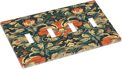 Light Switch Covers William Morris Abstract Floral Plant Pattern Orangeyellowgreen Quad Toggle Electrical Faceplate 4 Gang Wall Plate Decorative Switch Plates for Bedroom living Room Decor