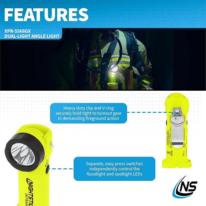 Nightstick XPR-5568GX Intrant Rechargeable Intrinsically Safe Permissible Dual-Light Angle Light (Green)