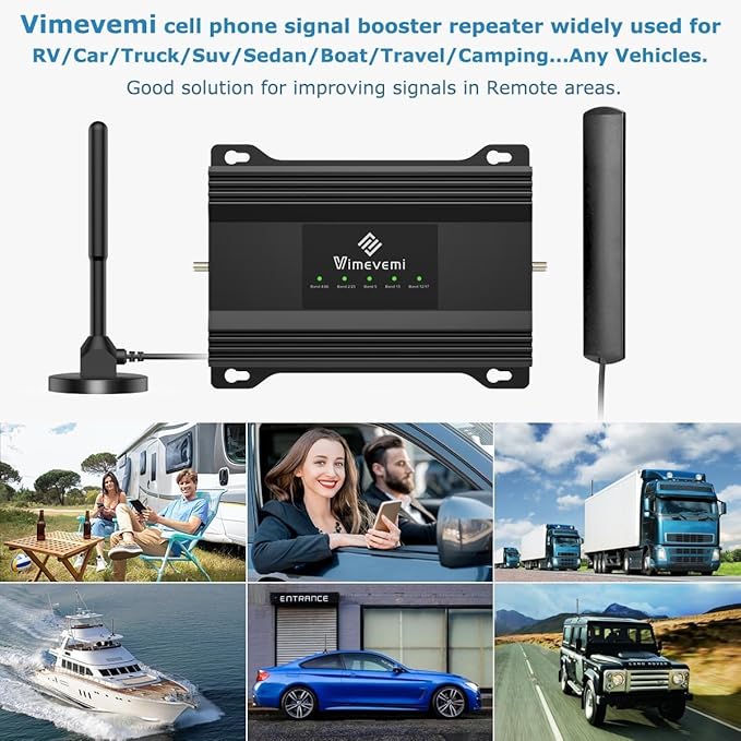 Vehicle Cell Phone Booster for Truck, RV, Car, Off-Road Vehicles & SUV | Boosts 5G & 4G LTE (Band 2/4/5/12/13/17/25/66) for All U.S. Carriers - Verizon, AT&T, T-Mobile & More | FCC Approved