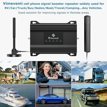 Vehicle Cell Phone Booster for Truck, RV, Car, Off-Road Vehicles & SUV | Boosts 5G & 4G LTE (Band 2/4/5/12/13/17/25/66) for All U.S. Carriers - Verizon, AT&T, T-Mobile & More | FCC Approved