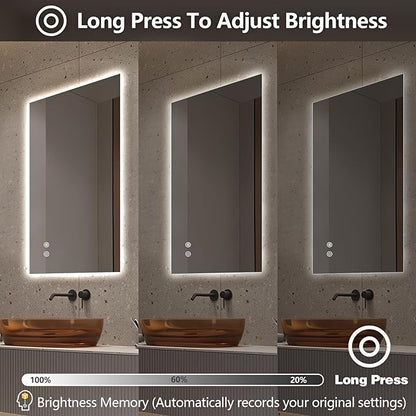 Niccy Led Mirror for Bathroom, 40"x24" Frameless Backlit Mirror for Wall Lighted Mirror with Bedroom 3 Color, Defogger, Explosion-Proof, HD Glass and IP65 Vanity Mirror Horizontal or Vertical