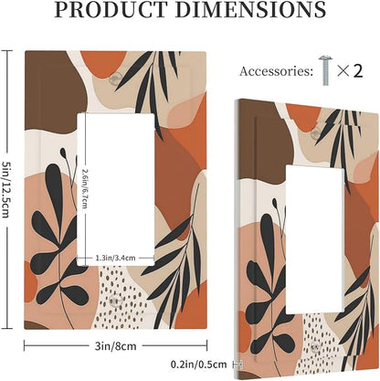 Decorative Outlet Covers Boho Botanical Orange Green Beige Minimalist 1 Gang Single Rocker Light Switch Cover Plate Wall Plates GFCI Faceplate for Bedroom living Room Decor