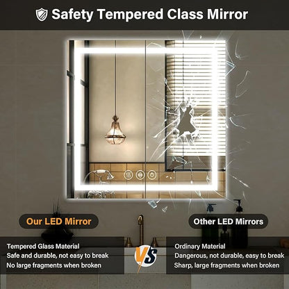 36x36 Inch Smart LED Bathroom Mirror - Anti-Fog Vanity Mirror with Touch Sensor, 3 Color Lighting & Dimmable Memory Function, Lighted Mirror, Modern Bathroom Wall Mirror