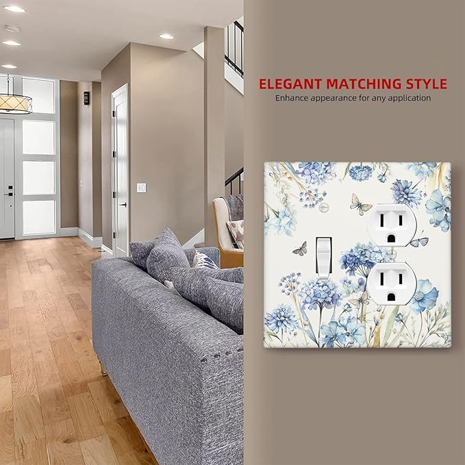 Wallplates Blue Floral Hydrangea Plants 1 Toggle 1 Duplex Switch Plate Electrical GFCI Faceplate Decorative Light Switch Covers for Bedroom Home Decor