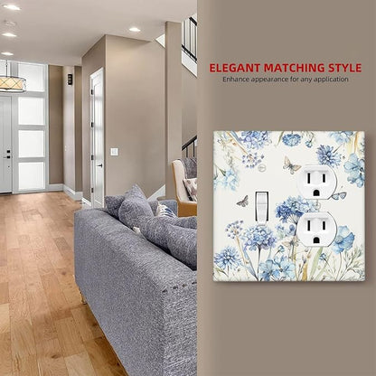 Wallplates Blue Floral Hydrangea Plants 1 Toggle 1 Duplex Switch Plate Electrical GFCI Faceplate Decorative Light Switch Covers for Bedroom Home Decor