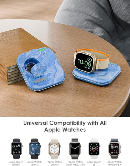 Portable for Apple Watch Charger 2000mAh - Foldable Magnetic Power Bank for Series 2-10/SE/Ultra1/2, Emergency Backup Charger with Type-C Travel Cable