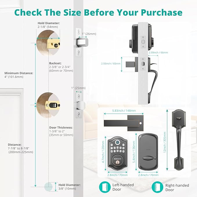 DS10 Keyless Entry Door Lock with Handle Set - Fingerprint Deadbolt, Electronic Keypad Deadbolt, Smart Locks for Front Door, Auto-Lock & One Touch Locking - Oil Rubbed Bronze