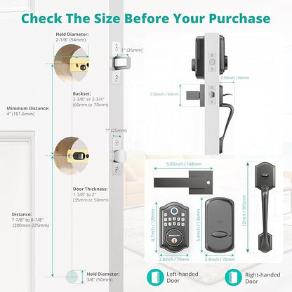 DS10 Pro Keyless Entry Door Lock with Handle Set, Smart Front Door Locks Set, Electronic Keypad, Fingerprint Deadbolt, Bluetooth APP Control, Auto-Lock & One Touch Locking, Oil Rubbed Bronze