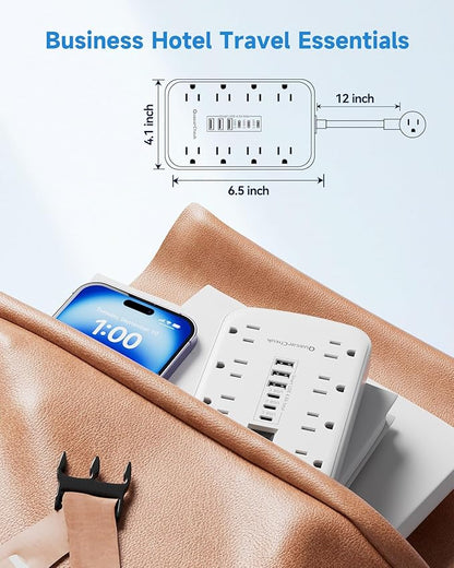 Short Extension Cord 1 ft - Small Power Strip Flat Outlet Extender Surge Protector with 8 AC Outlets 6 USB (5V/4.8A 24W), Mini Extension Cord Flat Wall Plug for Home Office Dorm Kitchen Bathroom