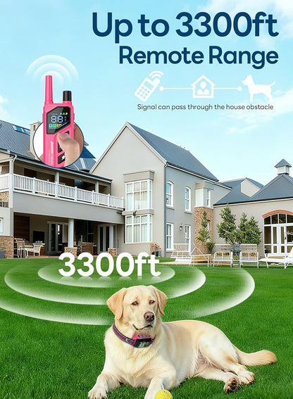 Dog Shock Collar - 3300FT Dog Training Collar with Remote, IPX7 Waterproof Electric Dog Collar with 4 Training Modes, Security Lock, Rechargeable E-Collar for Small Medium Large Dogs (Hot Pink)