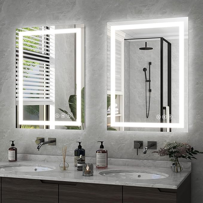 26x38 Inch LED Bathroom Mirror with Lights for Wall - Backlit + Front Lit, 3 Color Modes, Anti-Fog, Tempered Glass - Wall Mounted Modern Vanity Mirror
