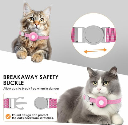 Cat Tracker, Waterproof Pet Tracker for Cats, Cat Tracker Collar with Safety Elastic Buckle,GPS Tracker Compatible with Apple Find My App (Only iOS), No Monthly Fee, Pink