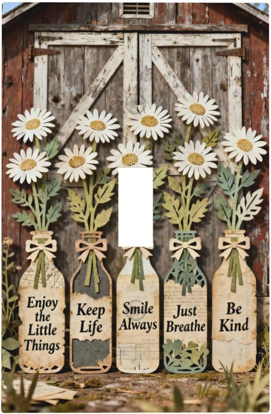 Rustic Daisy Barn Door Flowers 1 Gang Single Toggle Decorative Light Switch Covers Electrical Faceplate Switch Plates for Bathroom Kitchen Home
