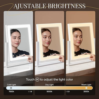 DECADENCE Makeup Mirror, 14’’ LED Vanity Mirror with Lights Detachable 10X/5X Magnification, 3 Color Lighting Modes,Smart Touch Control,360°Rotation Tabletop Make Up Mirror for Bedroom Bathroom