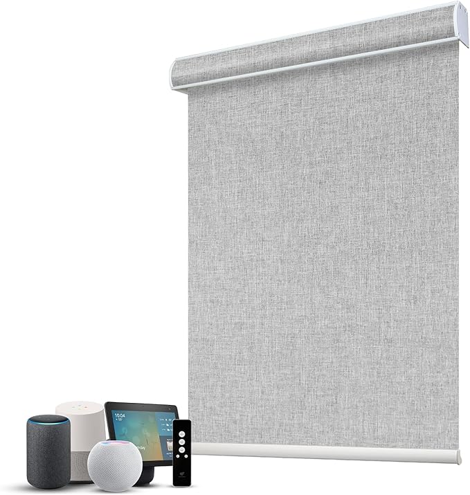 SmartWings Motorized Blinds Dual-Sided Cordless Smart Blackout Shades, Custom Size, Rechargeable Battery, Work with Matter/Apple HomeKit, Alexa, Thread/Zigbee, Remote Optional, Bouvardia Light Grey