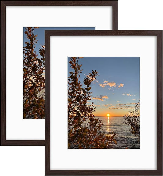 Golden State Art, 16x20 Picture Frames with Mat for 11x14 or 16x20 Picture Collage Gallery Wall Frame with Real Glass, Brown, 2 Pack