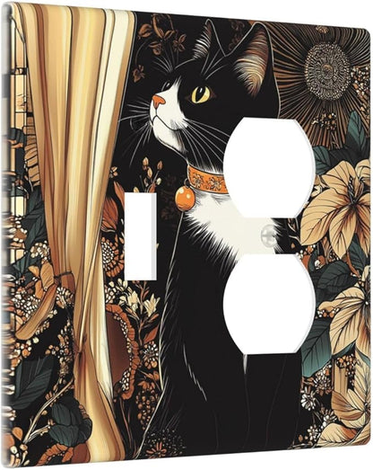 Wallplates Boho Mandala Floral Black Cat Vintage Flower 1 Toggle 1 Duplex Switch Plate Electrical Gfci Faceplate Decorative Light Switch Covers For Farmhouse Home Decor