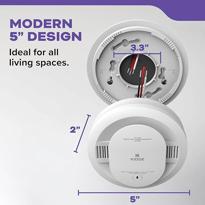 Kidde Hardwired Smoke & Carbon Monoxide Detector, 10-Year Battery Backup, Interconnectable LED Warning Light Indicators, 30CUA10