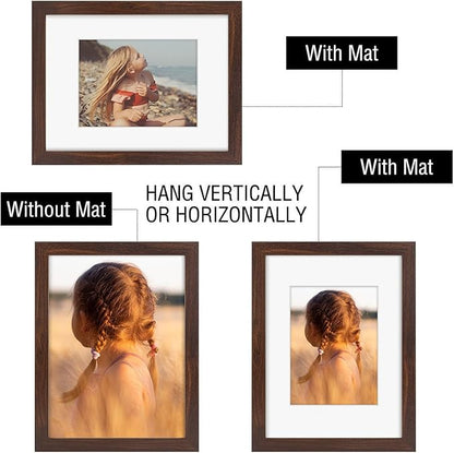 Golden State Art, 9x12 Picture Frame with Mat for 6x8 - High Definition Glass Wall Mounting Horizontal Vertical Display (Brown, 2 Pack)